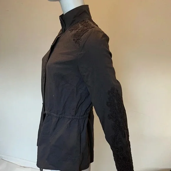 Anthropologie Love Sam XS Khaki Travis Beaded 100% Cotton Utility Jacket - Picture 5 of 14